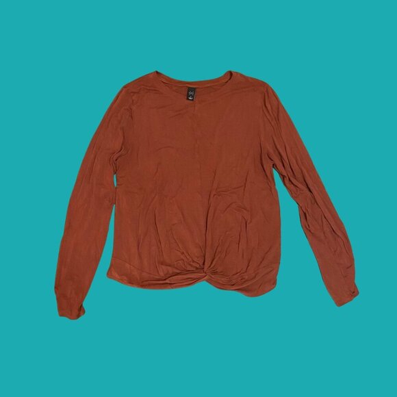 🧡 Eileen Fisher Rust Twist-Front Long Sleeve Top (Size L)  Effortlessly Chic - Picture 2 of 6